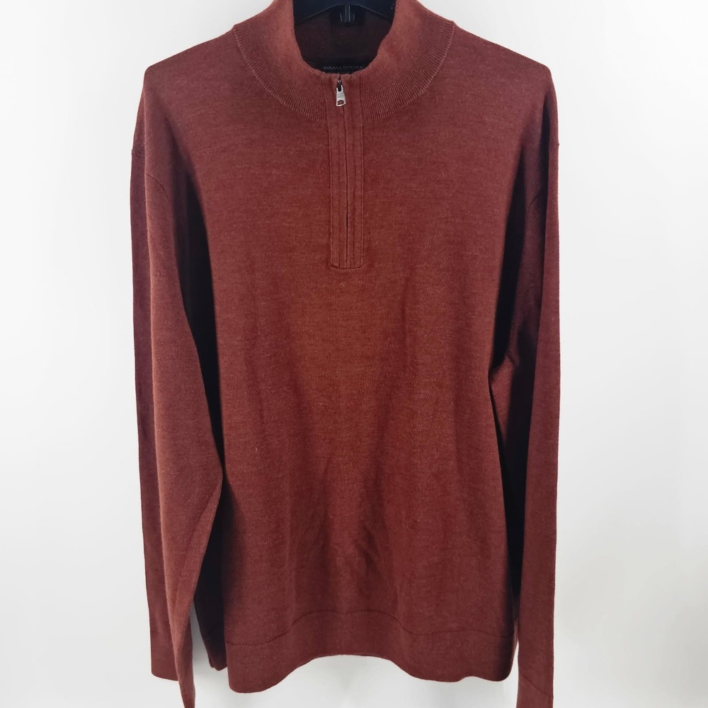 Banana Republic Sweater Mens XXL Orange Excellent 100% Merino Wool Quarter Zip - Picture 2 of 4